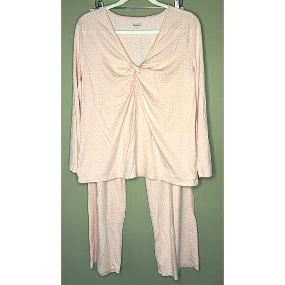 Garnet Hill Light Pink LS Lounge Pajama Set Polka Dot Twist Front Size Small - Picture 1 of 9